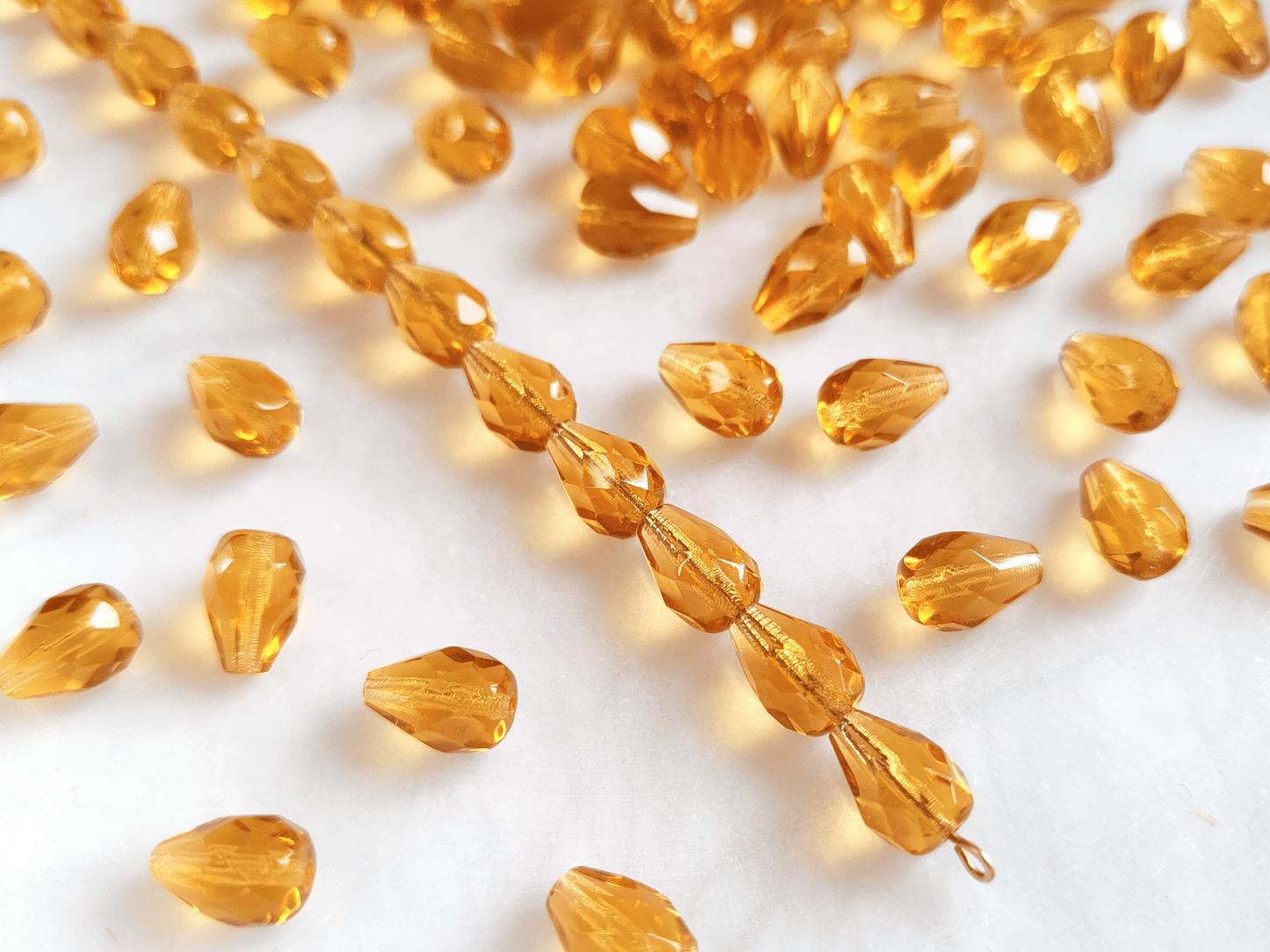 Fire-polished drop beads 10x7mm - orange