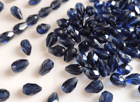 Fire-polished drop beads 10x7mm - dark navy blue