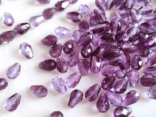 Fire-polished drop beads 10x7mm - lilac & grape purple