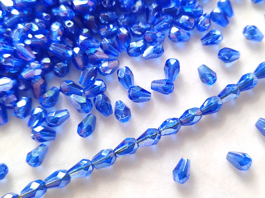 Fire-polished drop beads 7x5mm - navy blue luster