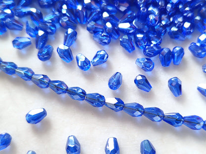 Glasschliff-Tropfen 7x5mm - Marineblau Luster
