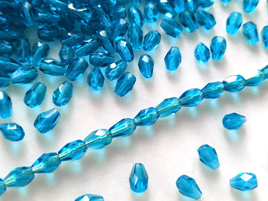 Fire-polished drop beads 7x5mm - turquoise