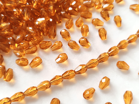 Fire-polished drop beads 7x5mm - amber