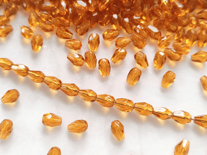 Fire-polished drop beads 7x5mm - amber