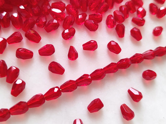 Fire-polished drop beads 7x5mm - blood red