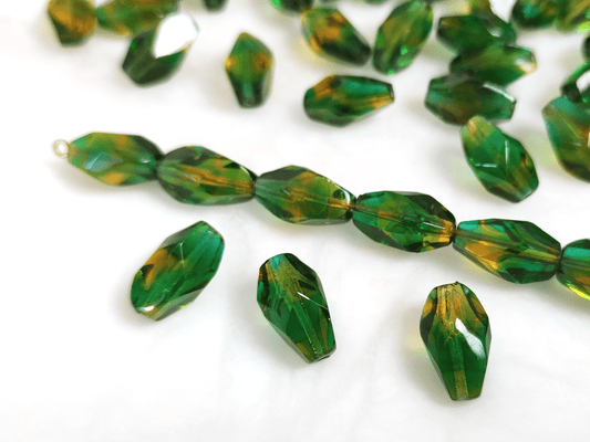 Faceted nugget beads 15x10mm - orange & forest green