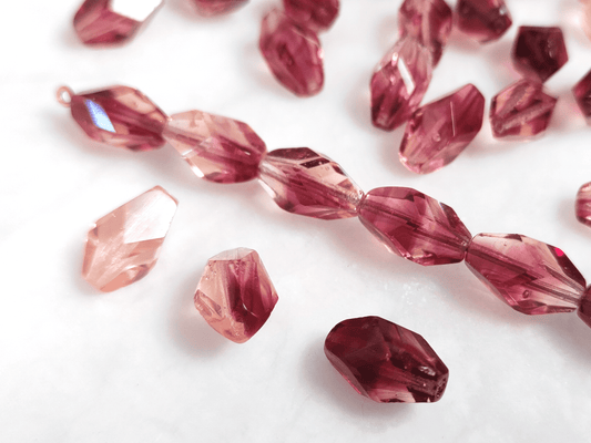 Faceted nugget beads 15x10mm - ombre pink