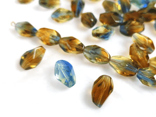 Faceted nugget beads 15x10mm - sky blue & brown