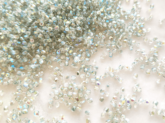 2mm fire-polished beads - pastel sage green half AB