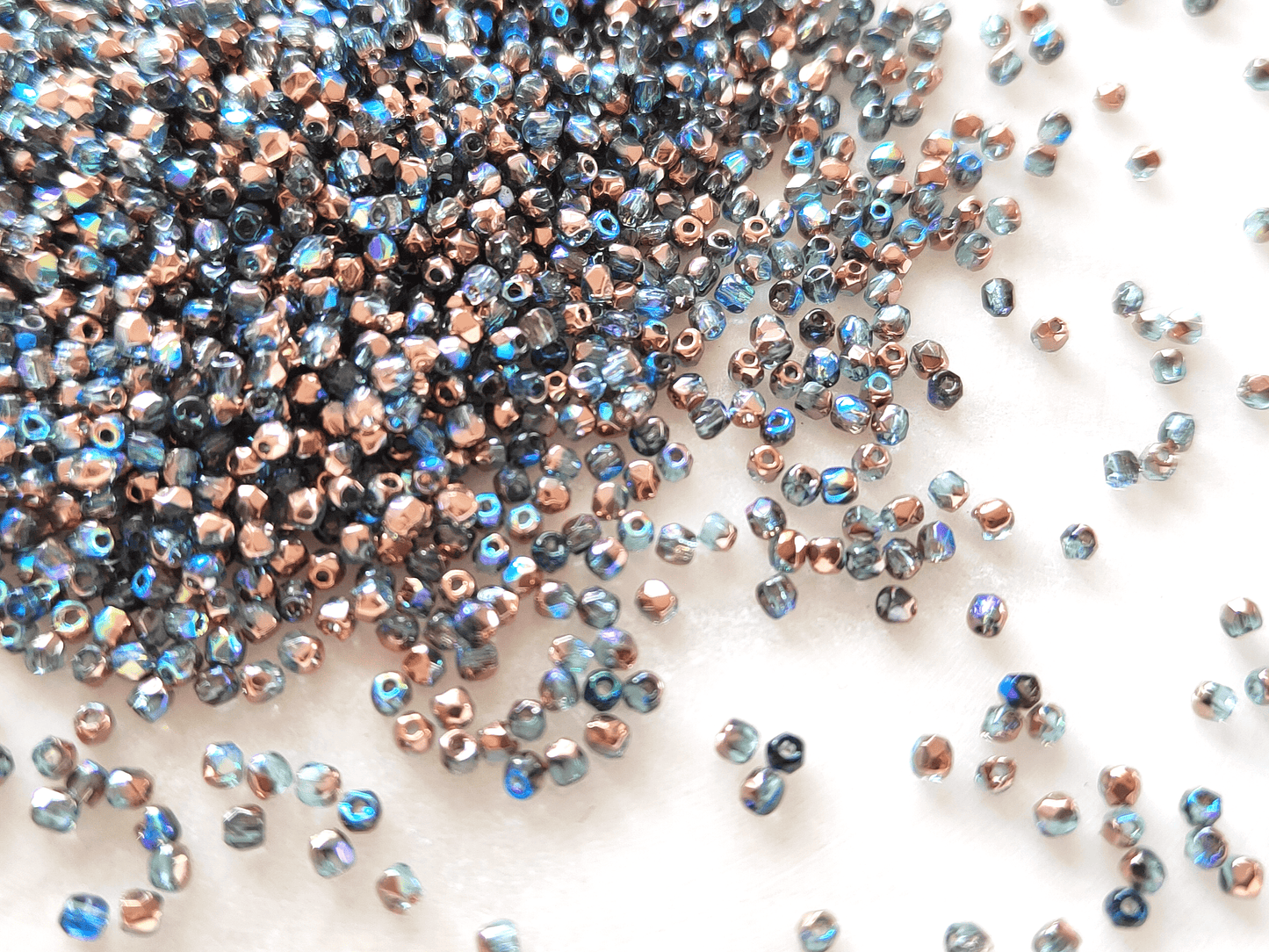 2mm fire-polished beads - Caribbean blue & copper