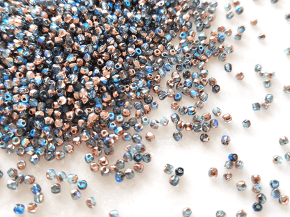 2mm fire-polished beads - Caribbean blue & copper