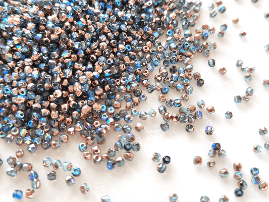 2mm fire-polished beads - Caribbean blue & copper