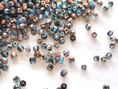 2mm fire-polished beads - Caribbean blue & copper