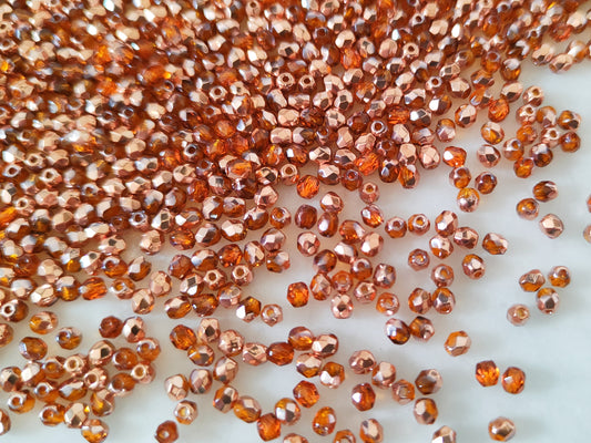 3mm fire-polished beads - amber & copper