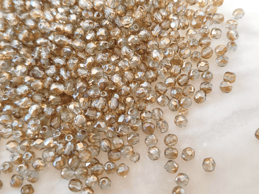 3mm fire-polished beads - colorless & brown