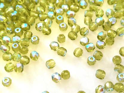 3mm Glasschliffperlen - Grasgrün AB
