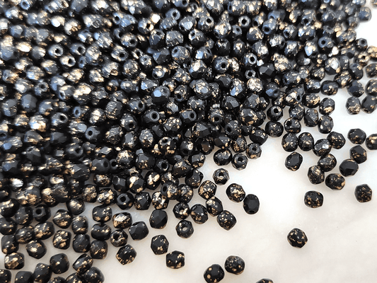3mm fire-polished beads - matt black & gold