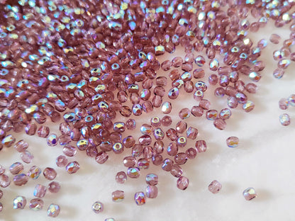 3mm fire-polished beads - purple AB