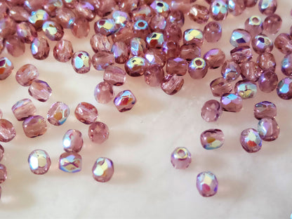 3mm fire-polished beads - purple AB
