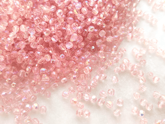 3mm fire-polished beads - baby pink iris