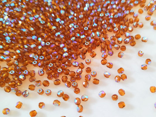 3mm fire-polished beads - amber AB