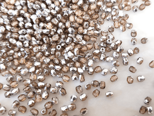 3mm fire-polished beads - brown & silver