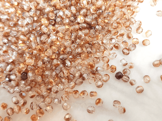 3mm Glasschliffperlen - Farblos & Rotbraun
