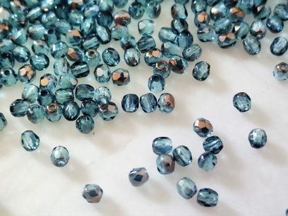 3mm Glasschliffperlen - Tintenblau & Bronze