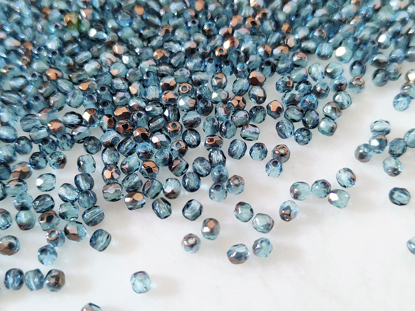 3mm Glasschliffperlen - Tintenblau & Bronze