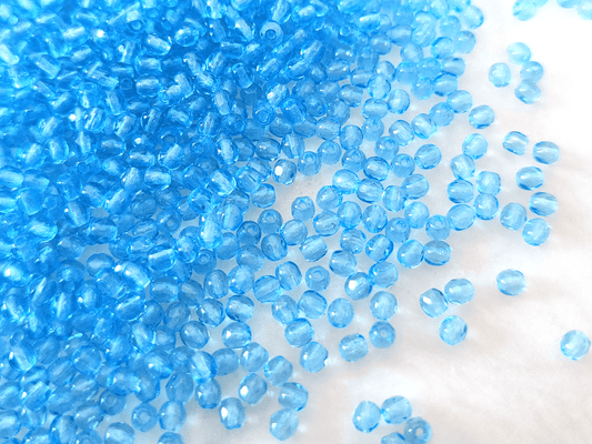 3mm fire-polished beads - light Caribbean blue