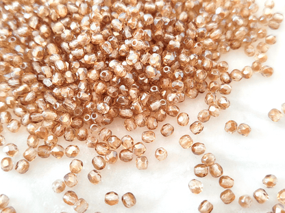 3mm Glasschliffperlen - Farblos & Braun
