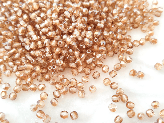 3mm Glasschliffperlen - Farblos & Braun