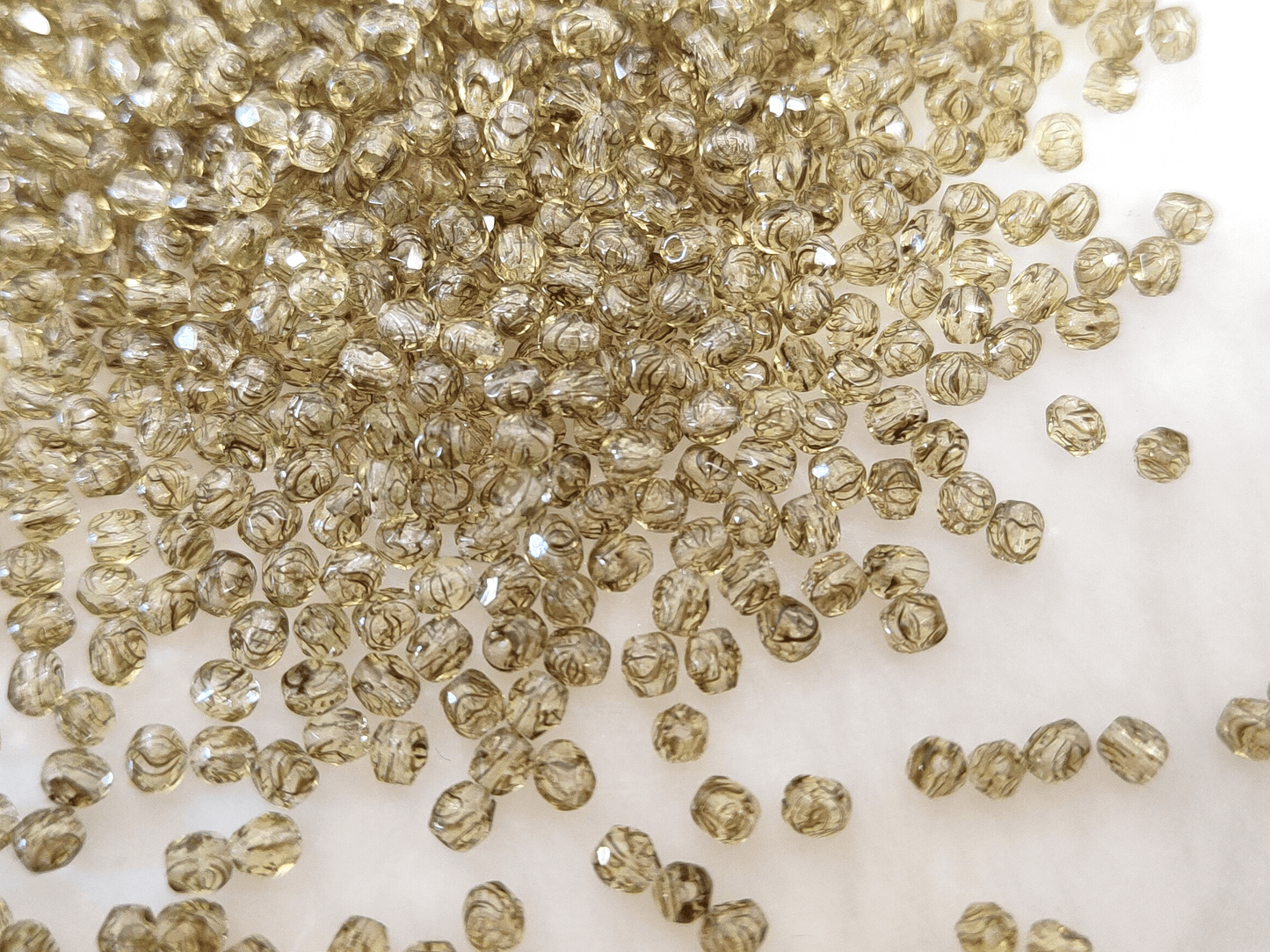 3mm fire-polished beads - olive green & black streaks