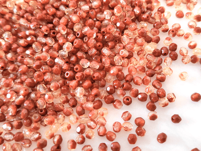 3mm fire-polished beads - beige & opaque reddish brown
