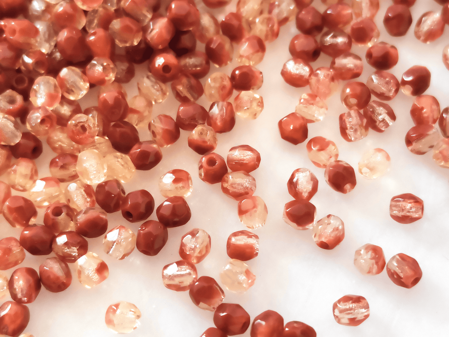 3mm fire-polished beads - beige & opaque reddish brown