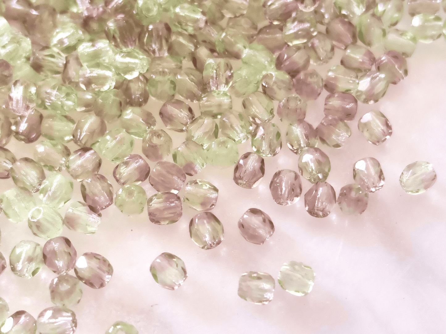 3mm Glasschliffperlen - Pastell Grün & Lila