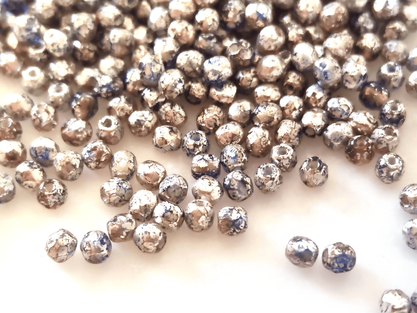 3mm Glasschliffperlen - Blau & dunkles Silber