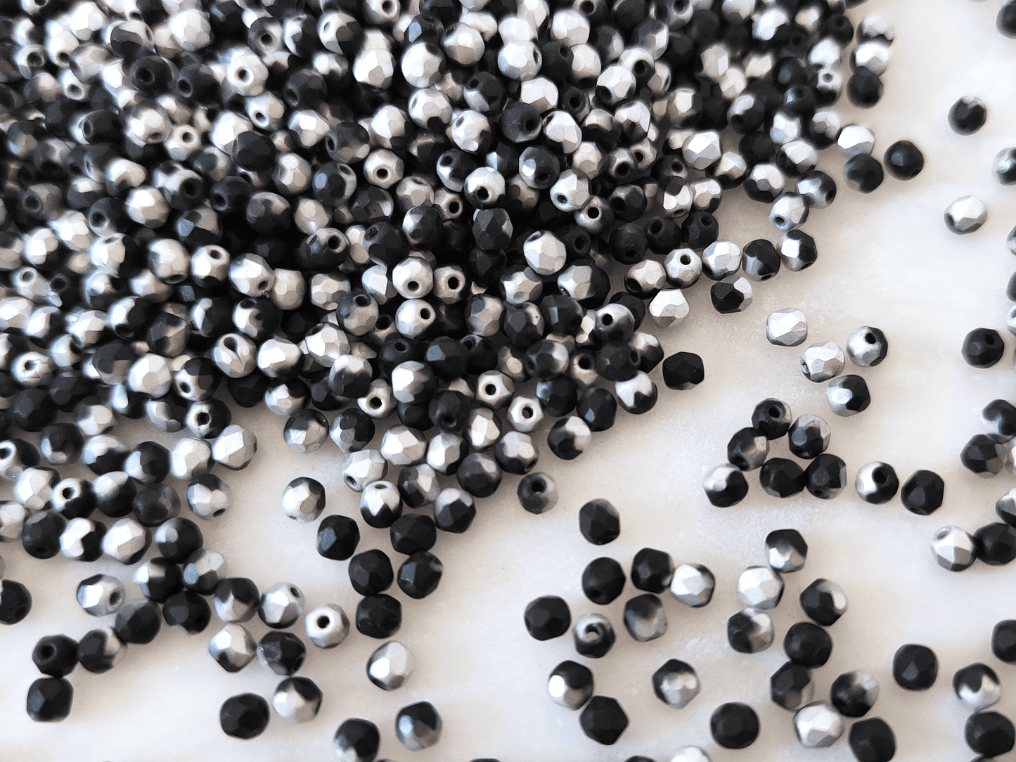 3mm fire-polished beads - matt black & light silver