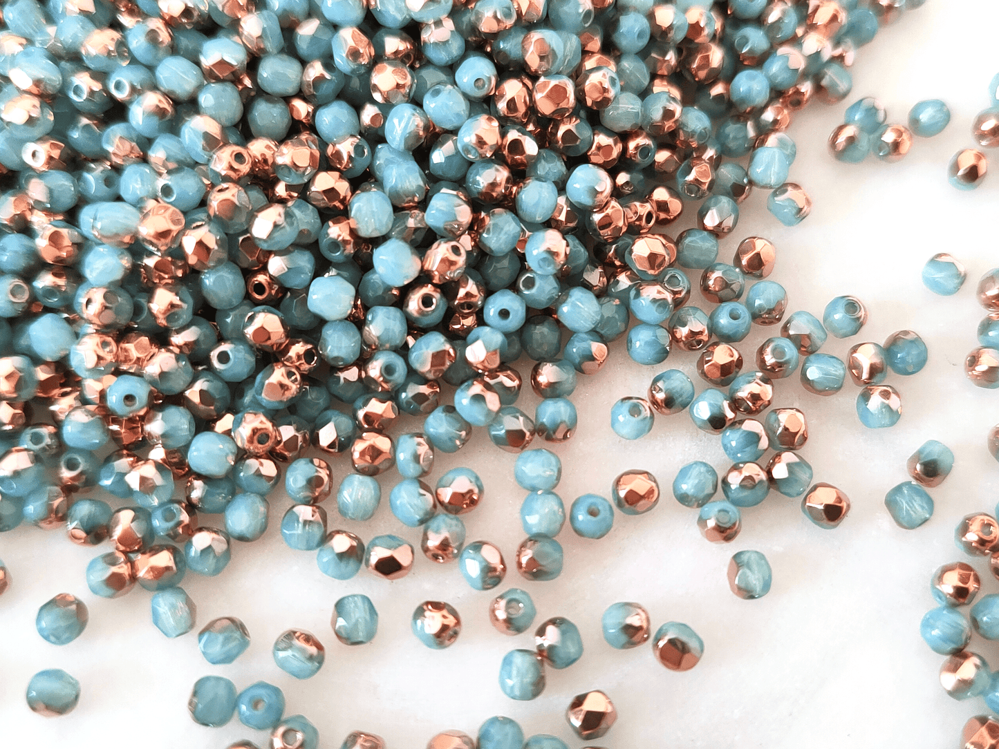 3mm fire-polished beads -  turquoise & copper