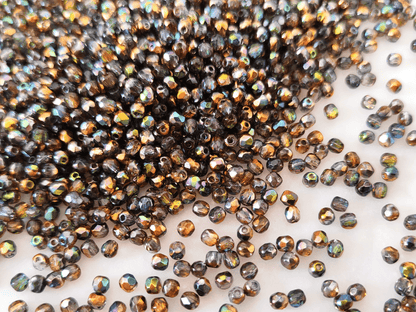 3mm Glasschliffperlen - metallisch Bronze & Grün