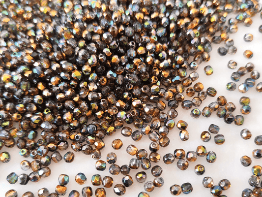 3mm Glasschliffperlen - metallisch Bronze & Grün