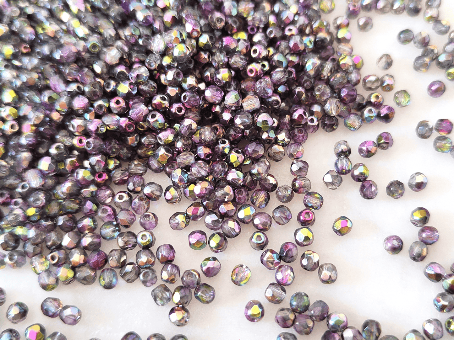 3mm fire-polished beads -  metallic purple, yellow & light blue