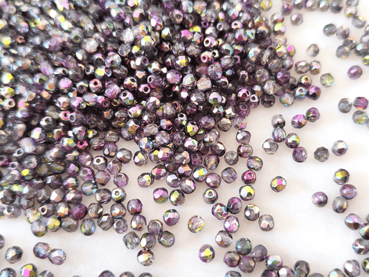 3mm Glasschliffperlen - metallisch Lila, Gelb & Hellblau
