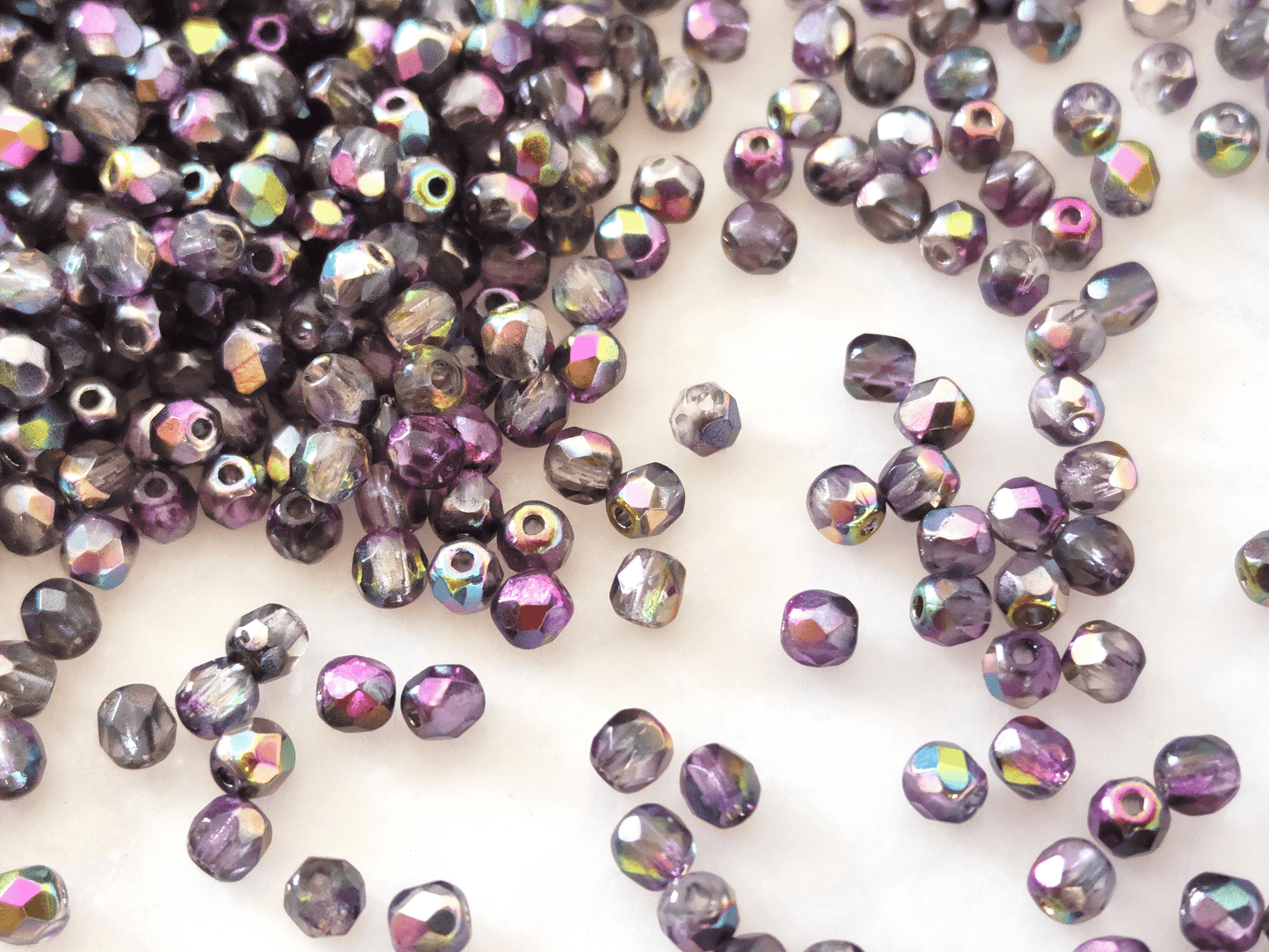 3mm fire-polished beads -  metallic purple, yellow & light blue