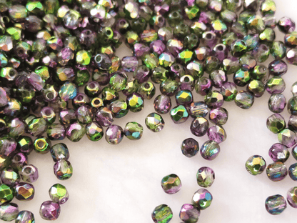 3mm Glasschliffperlen - metallisch Grün & Lila
