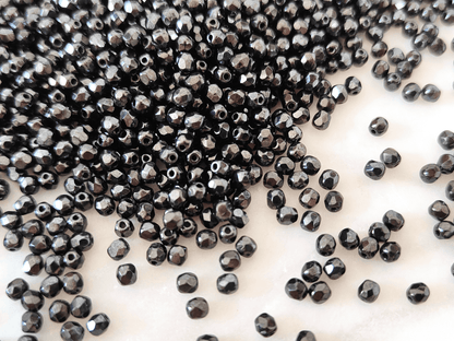 3mm fire-polished beads - opaque black