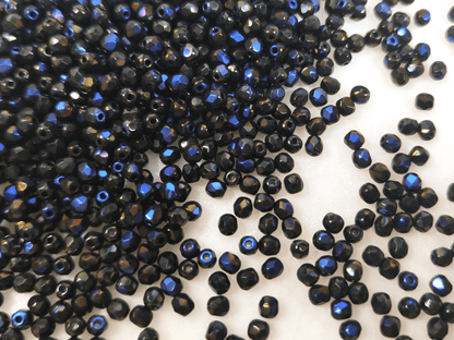 3mm fire-polished beads -  black & dark blue
