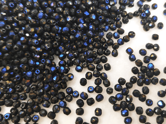 3mm Glasschliffperlen - Schwarz & Dunkelblau