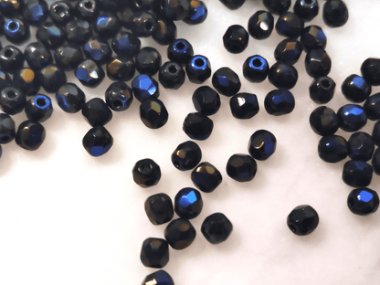 3mm fire-polished beads -  black & dark blue