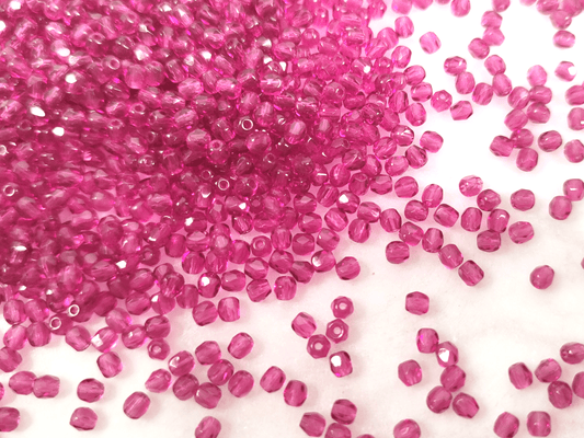 3mm fire-polished beads - strong pink